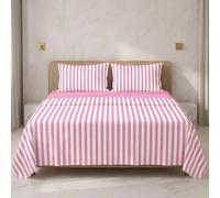 Ruggeri - Completo Letto - 100% Morbida Microfibra di Alta Qualità | 2 Federe 50x80cm + 1 Lenzuolo con Angoli 170x200cm + 1 Lenzuolo Sopra 240x280cm - Collezione Beat (Righe Rosa, Matrimoniale)