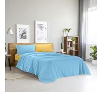 Ruggeri - Completo Letto Matrimoniale - 100% Cotone - Collezione Good Vibes (Azzurro e Giallo)