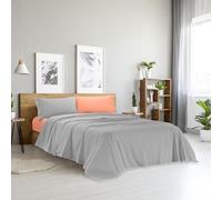 Ruggeri - Completo Letto Matrimoniale - 100% Cotone - Collezione Good Vibes (Grigio E Arancione)