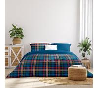 Ruggeri - Parure Copripiumino Matrimoniale - 100% Morbida Flanella di Alta Qualità | 2 Federe Double + 1 Copripiumino Double | Lenzuola Calde per l'inverno in microfibra - Everyday (Quadri Blu)