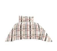 Ruggeri - Parure Copripiumino Piazza e Mezza - Double Face - Made in Italy - 100% Puro Cotone - Collezione Yorkshire (Quadri Beige)