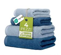Ruggeri Set 4 Asciugamani Bagno 2 Viso + 2 Ospite, Cotone, Azzurro e Blu | 500 g