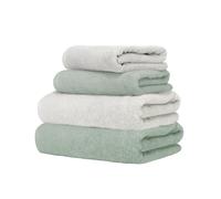 Ruggeri Set 4 Asciugamani Bagno 2 Viso + 2 Ospite, Cotone, Bianco e Salvia | 500