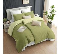 Ruggeri - Set Copripiumino in 100% Morbida Microfibra di Alta Qualità, 2 Copripiumini Double 135x200 cm + 2 Federe Double 80x80 cm, Chiusura con Lacci e Bottoni - Optical Verde