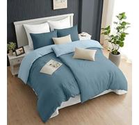 Ruggeri - Parure Copripiumino Matrimoniale | 100% Morbida Microfibra di Alta Qualità - Collezione Everyday (Azzurro Bicolor, 2 Copripiumino 135x200cm + 2 Federe 80x80cm)