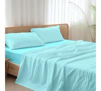Ruggeri - Completo Letto - 100% Morbida Microfibra di Alta Qualità | 2 Federe 50x80cm + 1 Lenzuolo con Angoli 170x200cm + 1 Lenzuolo Sopra 240x280cm - Collezione Beat (Quadri Azzurri, Matrimoniale)
