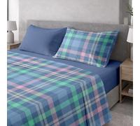 Ruggeri Set Lenzuola Completo Letto Matrimoniale, Microfibra, Tartan Blu