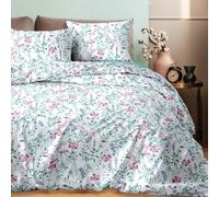 Ruggeri - Set Lenzuola Letto Matrimoniali 4 Pezzi - 100% Cotone di Alta Qualità - Certificato Oeko-Tex - Lenzuolo con Angoli 170x195 cm, Lenzuolo Piatto 240x280 cm e 2 Federe 50x80 cm (Fiori Verdi)