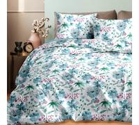 Ruggeri Set Lenzuola Letto Matrimoniale 4 Pezzi, 100% Cotone di Alta Qualità, Certificato Oeko-Tex, Lenzuolo con Angoli 170x195 cm, Lenzuolo Piatto 240x280 cm e 2 Federe 50x80 cm (Fiori Azzurri)