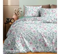 Ruggeri - Set Lenzuola Letto Matrimoniali 4 Pezzi - 100% Cotone di Alta Qualità - Certificato Oeko-Tex - Lenzuolo con Angoli 170x195 cm, Lenzuolo Piatto 240x280 cm e 2 Federe 50x80 cm (Fiori Verdi)