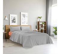 Ruggeri - Set Lenzuola Letto Matrimoniali 4 Pezzi in 100% Cotone, Lenzuolo con Angoli 170x200 cm, Lenzuolo Piatto 240x280 cm e 2 Federe Double 50x80 cm, Certificato Oeko-Tex - Grigio E Arancione