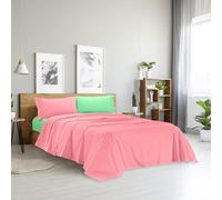 Ruggeri - Completo Letto Matrimoniale - 100% Cotone - Collezione Good Vibes (Rosa e Verde)