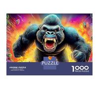 Ruggito del gorilla Puzzle Primo piano di gorilla 1000 Pezzi Cartone Resistente Per Uomo E Donna, Rilassante Sfida, Idea Regalo Compleanno Premium 38x26cm/1000pcs
