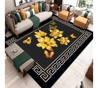 RUGMRZ tappeto camera da letto 130x190CM nero giallo con fiori orientali tappeti casa moderno