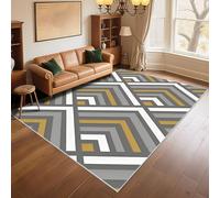 RUGMRZ Tappeto Inter Facile da curare 100x200cm grigio, Modelli geometrici gialli moderni per il corridoio del soggiorno