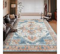 RUGMRZ Tappeto Morbido Salotto Lavabile in Lavatrice 120x180cm,Blu, Arancione,Disegni Di Fiori per Camera Da Letto,Sotto Sedia Ufficio,Stanza Bambini
