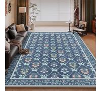 RUGMRZ Tappeto per Cameretta Lavabili In Lavatrice Blu 140x200CM, Flora moderna for Soggiorno,Sala,Sotto Sedia Ufficio