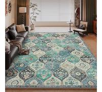 RUGMRZ Tappeto Salotto Lavabili In Lavatrice Blu Verde 100x200CM, Flor retro for Sotto Sedia Ufficio,Scendiletto,Camera Bambina
