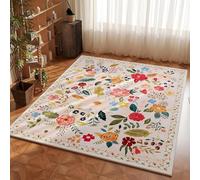RUGMRZ Tappeto Soggiorno Lavabile 100x200cm,Beige,Disegni Di Fiori per Sotto Sedia Ufficio,Studio,Camera Bambina