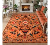 RUGMRZ Tappeto Soggiorno Lavabili in Lavatrice 100x200cm,Arancione,Modello Di Pianta per Condominiale,Cameretta Bambina,Sotto Sedia Ufficio