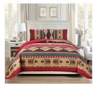 Rugs 4 Less Western Southwestern Native American Tribal Navajo Design Oversize Quilted Bedspread in Brown Green and Burgundy Mojave (King/Ca