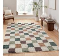 Rugs by Desire Chester, Tappeto shaggy per soggiorno, moderno, design contemporaneo a scacchi, 30 mm, retro in iuta e morbido tessuto, per corridoio, interni, multicolore, 160 x 230 cm