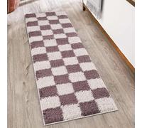 Rugs by Desire Chester - Tappeto shaggy per soggiorno, moderno, design contemporaneo a scacchi, 30 mm, retro in morbido tessuto, per corridoio, interni, colore: lilla, 60 x 220 cm