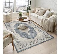 Rugs by Desire Maia Tappeto per soggiorno lavabile, morbido polipropilene, a pelo basso, retro in cotone antiscivolo, per eleganti spazi interni, blu navy, 120 x 180 cm (rettangolare)