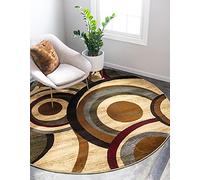 Rugs.com Cafe Collection Tappeto rotondo da 2,4 m, colore beige, misura media, perfetto per cucina, sala da pranzo
