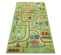 rugsx Bambino 50200 Tappeto bambini con motivo „Villaggio, Strade” - Lavabile, Antiscivolo, Verde/Marrone 120x170 cm
