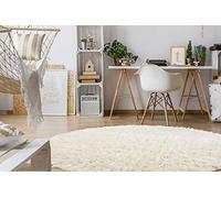 rugsx Flokati Tappeto in lana greca, per il salotto, la camera da letto, la camera dei bambini, Colore naturale, alta qualità, cerchio bianco 140 cm