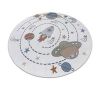 rugsx Tappeto bambini BONO 8288 Per la stanza del bambino, tappeti da gioco, camera dei bambini, Spazio, pianeti, crema/Anthracite, cerchio 120 cm