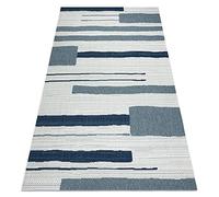 rugsx Tappeto COLOR SISAL per Interno ed Esterno Flatweave Alta qualità per camera da letto, terrazza, balcone, linee, Beige/Blu 80x150 cm