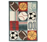 RugVista Game On, Tappeto per cameretta bimbi, 100 x 160 cm, Tappeto per bambini, Tappeto da gioco per bambini, Design moderno, Pelo Corto, Lana, Senza sostanze nocive, Multi/Azzurro,