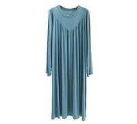 RUHANE Camicie da Notte a Maniche Lunghe da Donna, Girocollo in Cotone Modale Sleep Tee Pigiameria Plissettata,Light Blue,XL