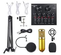 RUHEN Scheda Audio Multifunzionale dal Vivo e Kit Microfono a Sospensione, Set Microfono a condensatore per Registrazione di trasmissioni, Mixer Audio con Volume Intelligente Regolabile, Scheda Audio