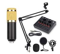 RUHEN Scheda Audio Multifunzionale dal Vivo, Set di microfoni per Scheda Audio, Set di microfoni in Metallo per Trasmissione, Staffa Regolabile, 12 Effetti sonori di sottofondo