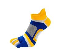RUHTEUO 5 Paia Di Calzini Con Punta Alla Caviglia Da Uomo E Ragazzo, Sportivi, Cinque Dita, Corti, Giovani, In Rete Cotone, Traspiranti, Felici Dei Piedi(5 pairs blue yellow)