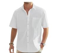 RUHTEUO Maglietta estiva classica da uomo, comoda e traspirante, in cotone e canapa, tinta unita(White,6XL)