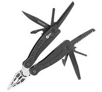 RUI K25. Pinze multiuso. Mango rivestito di gomma. Esso include cacciavite, apriscatole, apribottiglie, Lama di taglio liscia, Lama di taglio sagomata e guaina in nylon. Caccia