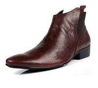 Rui Landed Stivale da Lavoro a Punta for Uomo Stivaletto Pull On Style Vera Pelle Pregiata Trama squisita Stile Business Blocco Tacco Facile da Pulire Discoteca