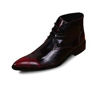 Rui Landed Stivaletto per Uomo High Top Boot Lace Up Style Premium in Vera Pelle Retro Colori Scarpe a Punta Piatta Blocco Tallone Impermeabile Discoteca (Color : Rosso, Dimensione : 43 EU)