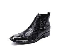 Rui Landed Stivaletto per Uomo High Top Boot Slip On Style Vera Pelle di Alta qualità Eccellente Chiusura in Metallo Brogue Discoteca (Color : Nero, Dimensione : 42 EU)