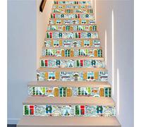Rui-sy 6pcs / 3D decorazioni natalizie scale gradini adesivo impermeabile in pvc fai da te adesivi murali decorazione scale carta da parati 39,3 w x 7 h-LT172_18x100cmx