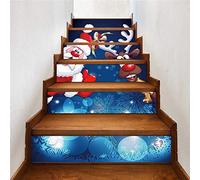 Rui-sy 6pcs / 3D decorazioni natalizie scale gradini adesivo impermeabile in pvc fai da te adesivi murali decorazione scala carta da parati 39,3 w x 7 h-HQ072_18x100cmx