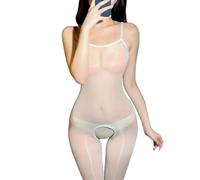 RUIBAVYA Bodystocking Donna Regolabile Halter Calze Sexy Lucidi Baby Doll Intimo Donna Hot Nylon Catsuit Body Sexydonna Lingerie