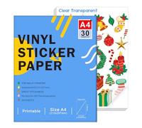 Ruibytree Carta Adesiva Vinile Trasparente Stampabile A4 Inkjet, 30 Fogli | Trasparente, Autoadesiva, Compatibile con Cricut, Asciugatura Rapida, Formato A4 (297 × 210 mm), Impermeabile