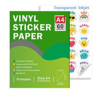 Ruibytree Carta Adesiva Vinile Trasparente Stampabile A4 Inkjet, 60 Fogli | Trasparente, Autoadesiva, Compatibile con Cricut, Asciugatura Rapida, Formato A4 (297 × 210 mm), Impermeabile
