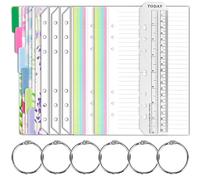 Ruicaifu 50 Fogli Raccoglitore ad Anelli A5 per Ricarica Colorata per 6 Fori 6 Divisore per Raccoglitore 3 Borse di File A5 6 Anelli del Libro 1 Righello per Agenda Diario Notebook