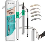 Ruicen Penna per sopracciglia, matita per sopracciglia, penna per microblading, con punta morbida a 4 forchette per creare sopracciglia naturali simili a capelli, durano tutto il giorno, marrone